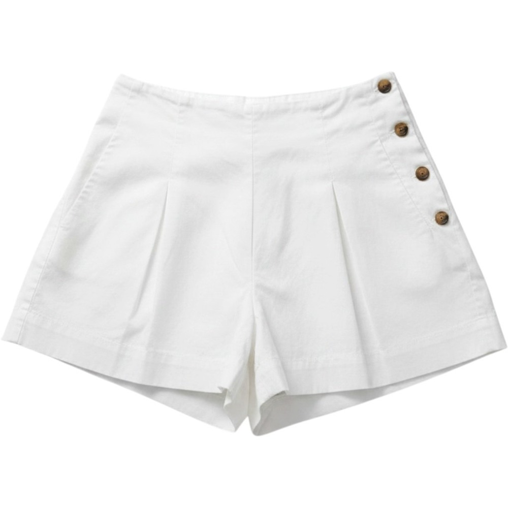 VINCE Linen Blend Side Button High Waisted White Pleated Shorts/Skorts Size 6